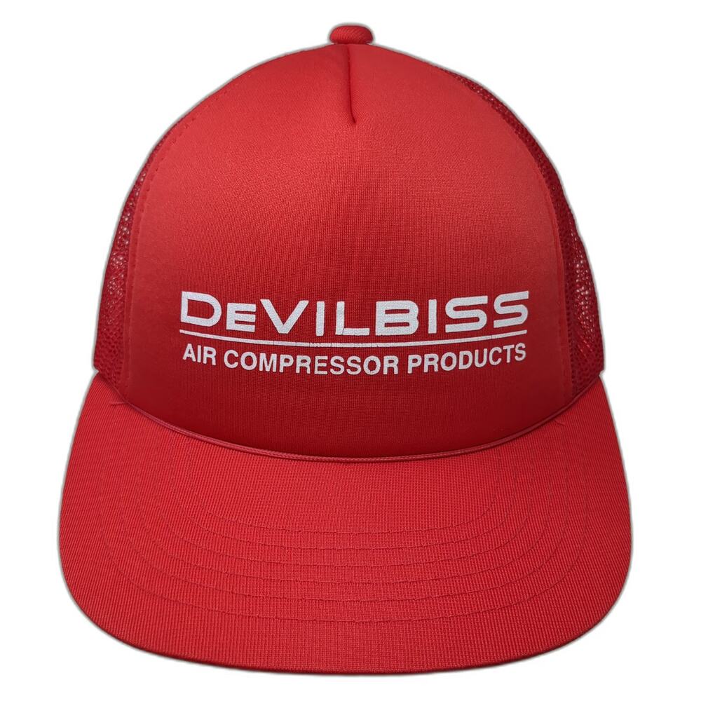 Headwear Trucker Hat Red One Size DeVilbiss Air Compressor Mesh Back Snapback